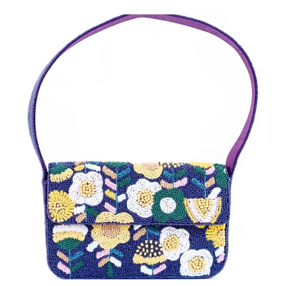 Hand-Beaded Floral Shoulder Bag